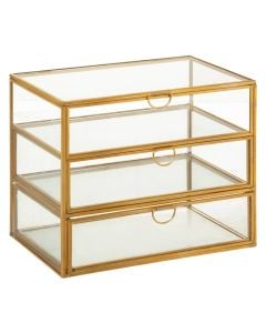 Kuti xhami për bizhuteri, Atmosphera, metal dhe qelq, 18x12x15 cm, transparente dhe gold, 1 copë