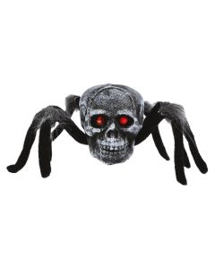 Spider with skull, halloween, plastic/polyester, 34 cm, grey/black, 1 piece