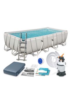Bestway pool with sand filter pump, PVC / metal, gray, 4.88 mt x 2.44 mt x depth 1.22 mt