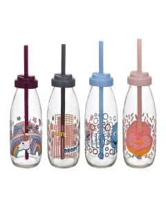 Milk bottle, Aqua, Glass/LDPE/PP, clear/light blue, 500 cc