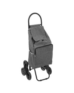 Shop trolley with 3 wheels, metalic contruction + polyester, grey, 43x36x99 cm