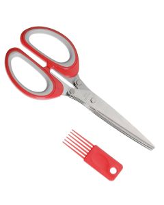 Gërshërë kuzhine për erëza me 5 teh, inoks+plastike, e kuqe, 8x19 cm