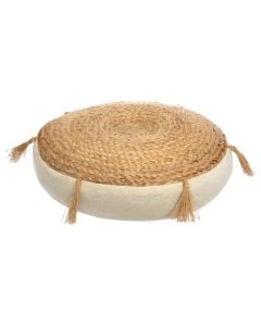 Jastek toke Ritual, bezhë, jute natyrale, Dia. 38xH8 cm