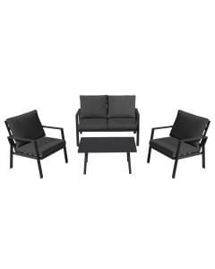 Set 2 kolltuk tek + 1 kolltuk dopjo + 1 tavolinë, alumini, gri antrazit, teku 65x78xH85 cm / dopjo 120.5x76xH85 cm / tavolina 90x55H43.5 cm