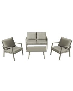 Set 2 kolltuk tek + 1 kolltuk dopjo + 1 tavolinë, alumini, bezhë kapuçino, teku 65x78xH85 cm / dopjo 120.5x76xH85 cm / tavolina 90x55H43.5 cm
