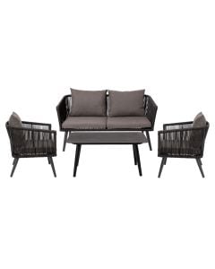 Set 2 kolltuk tek + 1 kolltuk dopjo + 1 tavolinë Dili, alumin / thurje PE, e zezë, 65x70xH69/136x70xH69/90x50xH46.5 cm