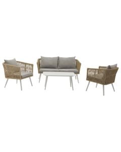 Set 2 kolltuk tek + 1 kolltuk dopjo + 1 tavolinë Hamilton Island, alumin / thurje PE, e bardhë, 65x70xH69/136x70xH69/90x50xH46.5 cm