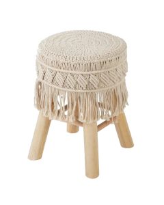 Stol Ete Macrame, dru / pambuk, bezhë,  41xH42 cm
