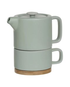 Teapot with glass, ceramic/bamboo/stainless steel, mint, 40 / 25 cl