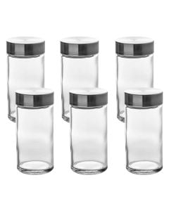 Set kavanoza erëzash (PK 6), qelq/inoks, transparente, Dia.4.5xH9.5 / 80ml