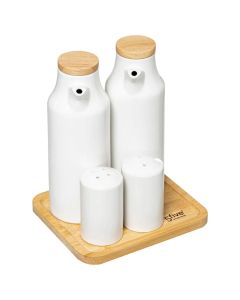 Set mbajtëse vaji dhe uthull (PK 5), porcelan/bambu, e bardhë, 13.3x15.3xH18.5 cm