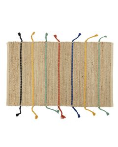 Rug, 90% jute/10% cotton, striped beige, 55x90 cm