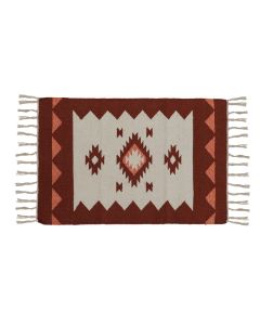 Rug with fringe, 100% cotton, beige with motifs, 50x80 cm
