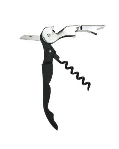Wine and beer bottle opener (3 functions), metal, black, 10.5x16 cm