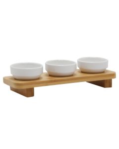 Bowl holder 3 places, wood, brown, 20x7 cm