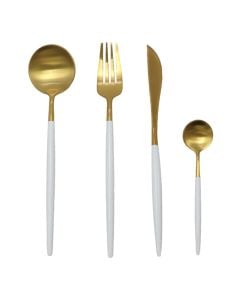 Set servirje lugë/pirunj (PK 4), inoks, bardhë/floriri, 22 / 21 / 13 / 21cm
