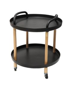 Stand with 2 layer, plastic/wood, black, Dia.47xH43 cm
