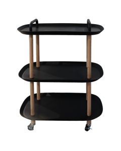 Stand with 3 layer, plastic/wood, black, 36x56xH80 cm