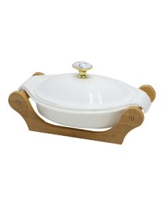 Casserole, ceramic/wood, white, 8x26xH16 cm