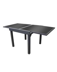 Extendable table with tempered glass, aluminum, anthracite gray, 90-180x90xH75 cm