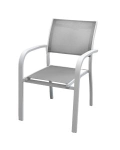 Chair with stackable arm, aluminum/textile, white/grey, 57x63xH87 cm