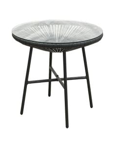 Round table with tempered glass, metal, black, Dia.50xH50 cm