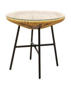 Round table with tempered glass, metal, black, Dia.50xH50 cm
