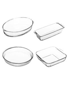 Rectangular baking pan, glass, transparent, 4 përmasa të ndryshme