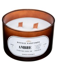 Scented candle with 2 wicks Snow, paraffin/glass, brown, Dia.12xH8 cm / 470 gr