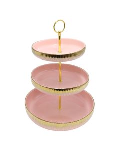 Stand with 3 layer, ceramic, pink, Dia.30 cm