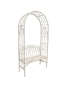 Bench with canopy, metal, white, 103x48x