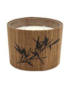 Scented candle with glass holder, Bamboo flower aroma, natural bamboo color, 11x8 cm