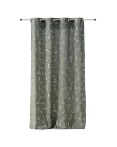 Perde e plotë me unaza, 100% poliestër, jeshile/gri (khaki/silver), 140x260 cm