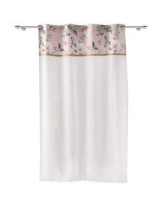 Net curtain with rings, 100% polyester, white and pink, 140x240 cm