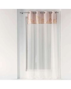 Perde e hollë me unaza, 100% poliestër, e bardhë dhe rozë, 140x240 cm