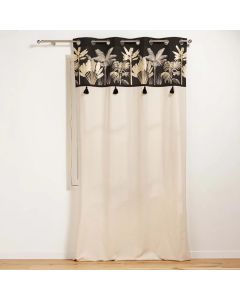Perde e plotë me unaza, 100% pambuk, bezhë dhe jeshile, 140x240 cm