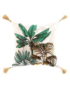 Decorative pillow, cotton, green with floral motifs, 40x40 cm