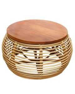 Bram round table, tropical wood/natural rattan, natural brown, Dia.65xH45 cm