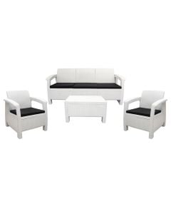 Set Novara 2 kolltuk tek + 1 kolltuk 3-sh + 1 tavoline mesi, plasstik, ngjyre e bardhe