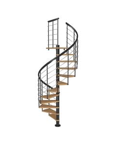 Shkalle Spirale Caligary, me shkelje dru ahu, ø140 cm, H280 cm, 11 shkelje + pedani, shkeje ngjyre natyrale dhe struktua ngjyre bardhe