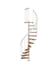 Shkalle Spirale Caligary, me shkelje dru ahu, ø140 cm, H280 cm, 11 shkelje + pedani, shkeje ngjyre natyrale dhe struktua ngjyre Antharcide