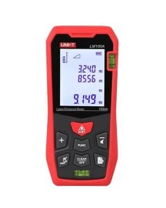Matës i distancës me lazer, UNI-T, 100 m, LCD, m/ft/in, 630~670nm, ﹤1mW, 0℃ - 40℃, 2xAAA, 12.2x5.2x2.95 cm