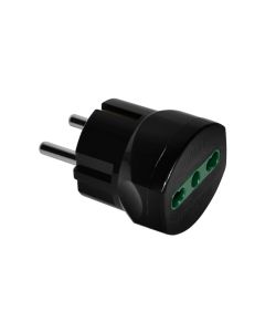 Adaptor 16A shuko, bivalente, (e zezë), bakër, veshje plastike