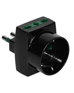 Adaptor, 16A, bivalente në 2 bivalente +1 shuko, bakër, veshje plastike