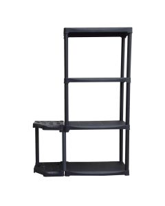 Plasstik shelf in polypropylene + shelf with 2 levels, 890 x 300 x h 1330 mm, it's possible to build the broom holder on the left or right side of the shelf