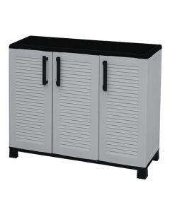 Half height cabinet in polypropylenee, it's equipped with steel hinges, adjustable shelves and feet, dimensions L 1020 x P370 x H 900 mm.