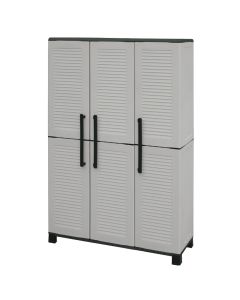 Full height cabinet in polypropylenee, it's equipped with steel hinges, adjustable shelves and feet, dimensions L 1020 x P370 x H 1690 mm.
