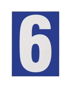 Number 6, PVC, with blue background, with adhesive, 65x90mm