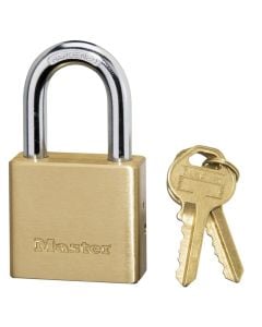 Masterlock padlock, Security level 6, 38mm wide brass body padlock  - 24mm shackle, 7mm diam. - thick solid brass body - 5-pin cylinder - double locking mechanism - 4  keys, Outdoor