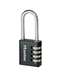 Masterlock padlock, Security level 5, 40mm aluminium padlock- 51mm chrome plated steel shackle, diam. 6mm - 4 dials - black paint finish, Indoor